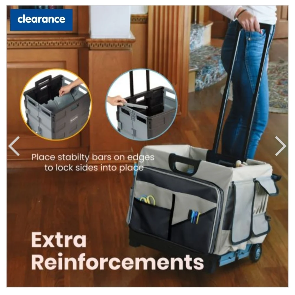 Portable Rolling Storage Cart with Telescopic Handle - Gray and‎ Black